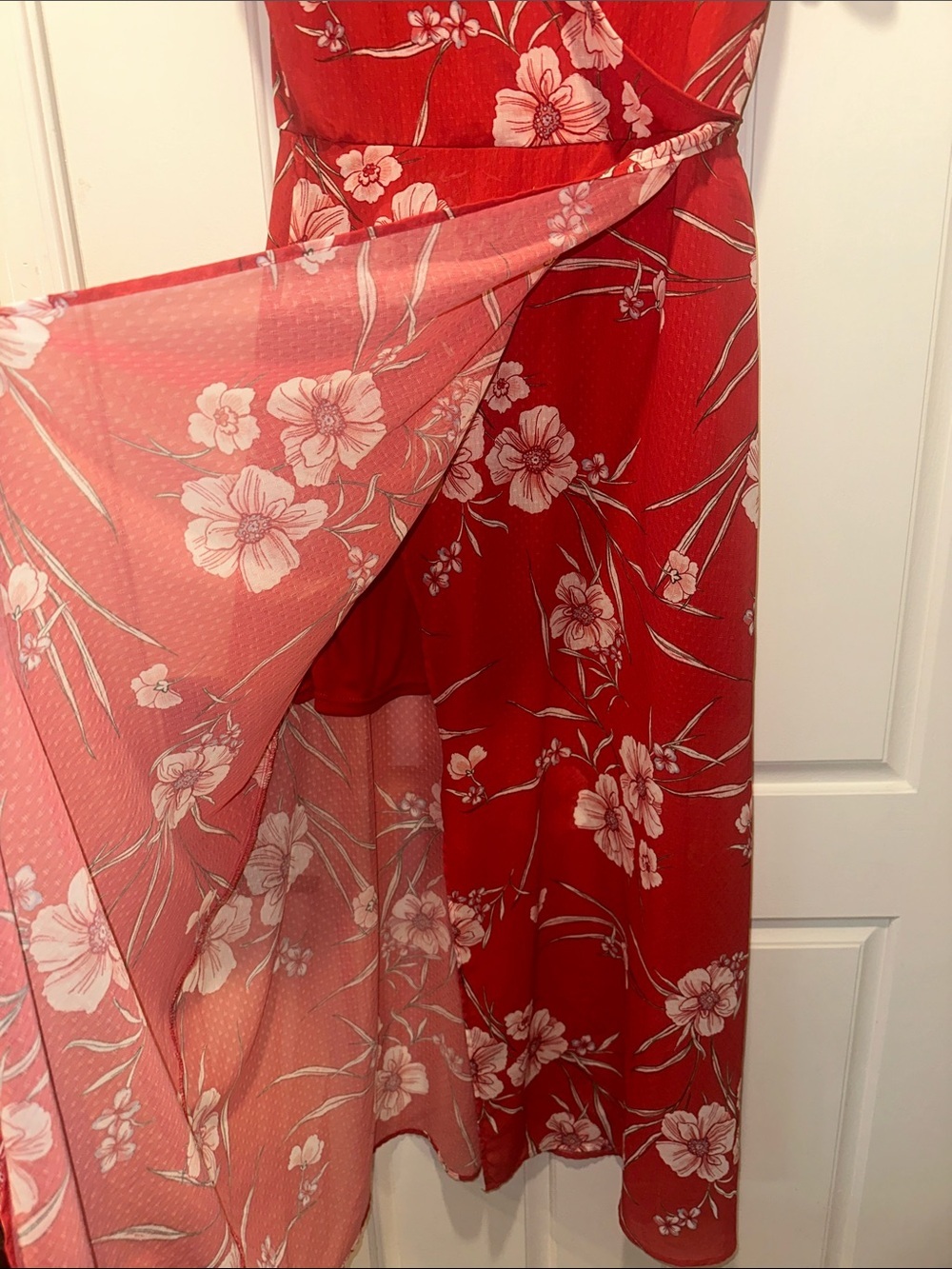Maurices Red Floral Maxi Dress with White Blooms with belt size medium - Picture 3 of 8